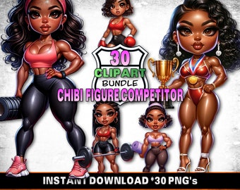 Listado de competidores de figuras de Chibi / Paquete de arte digital 30 PNG / descarga digital / Fondo transparente / Perfecto para POD&quot;