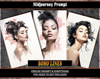 Boho Lines Midjourney Prompts, AI Art, Midjourney Prompt, Midjourney AI Art, Learn Midjourney, Digital Art, AI Generate, Art Print