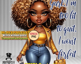 Afro Chibi Girl Digital Art PNG, Ilustración de personaje de pelo rizado lindo, Diseño gráfico imprimible, Descarga instantánea, Archivo de impresión de camiseta