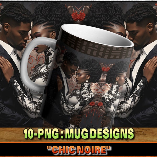 African Art Coffee Mug Design, Chic Noir Artwork 11oz/15oz, Elegant Black Couple Design, Unique Kitchenware, Afrocentric Home Decor Gift
