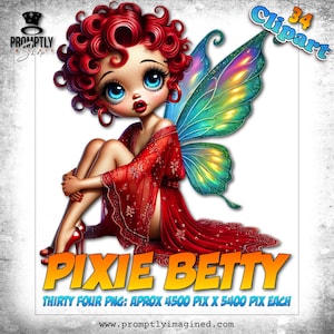 Pixie Betty Clipart Bundle - 34 PNGs mágicos para designs com temas de fantasia e fadas