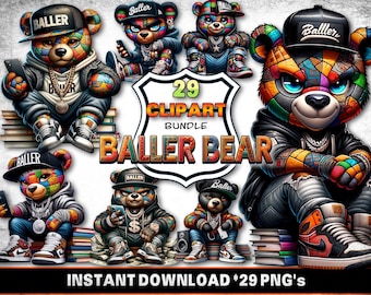 Listado de Baller Bear / 29 PNG Digital Art Bundle / descarga digital / Fondo transparente / Perfecto para POD&quot;