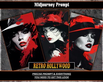 Invites rétro hollywoodiennes à mi-parcours, Art IA, Invite à mi-parcours, Art IA à mi-parcours, Apprendre à mi-parcours, Art numérique, Génération d'IA, Impression d'art