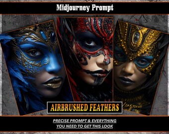 Airbrushed Feathers Midjourney Prompts, AI-konst, Midjourney Prompt, Midjourney AI-konst, Lär dig Midjourney, Digital konst, AI-generering, Konsttryck