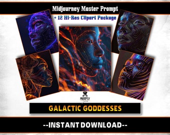Galactic Goddesses Midjourney Prompts AI Art | Midjourney Prompt | Midjourney AI Art, Learn Midjourney | Digital Art, AI Generate, Art Print