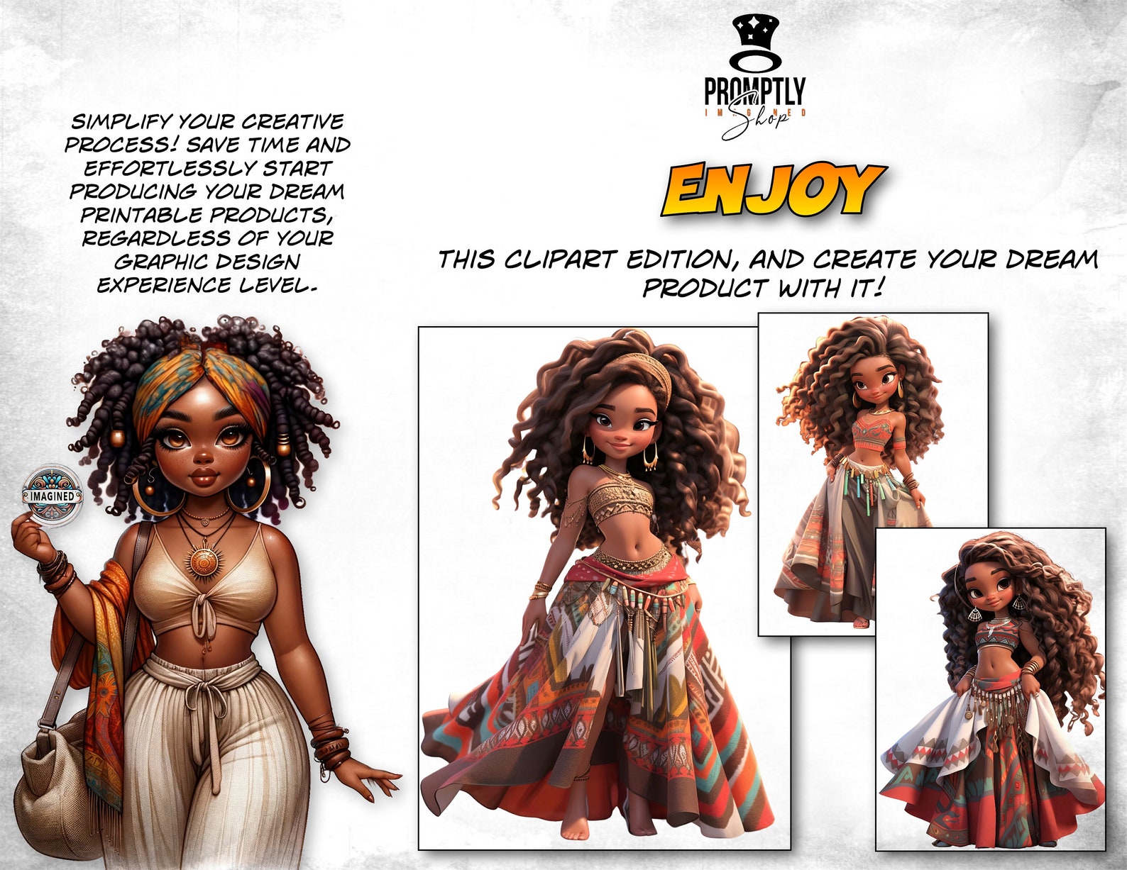 African Chibi Clipart Bundle, Rasta Hair Cartoon Characters, Digital ...