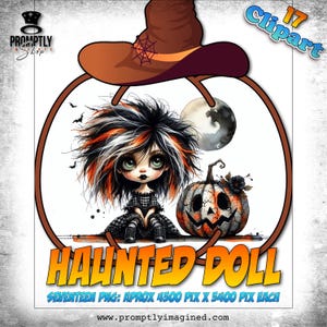 Pacchetto Clipart di bambole infestate - 17 PNG spettrali per Halloween e design gotici