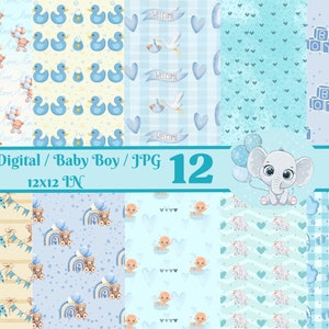 Digitale Papierpakete, digitales Sammelalbum, Babyparty, sofortiger Download, digitales Babybuch, Baby Junge