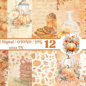 Collage autunnale, carta digitale, stampabili, documenti di diario