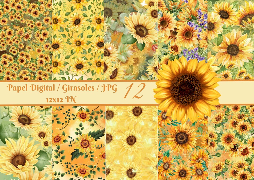 Sunflower Digital Paper Pack, Floral Background, Printable Digital Pack ...