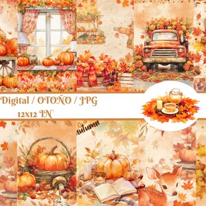 Set di carta digitale autunnale, stampe digitali, confezione di carta.