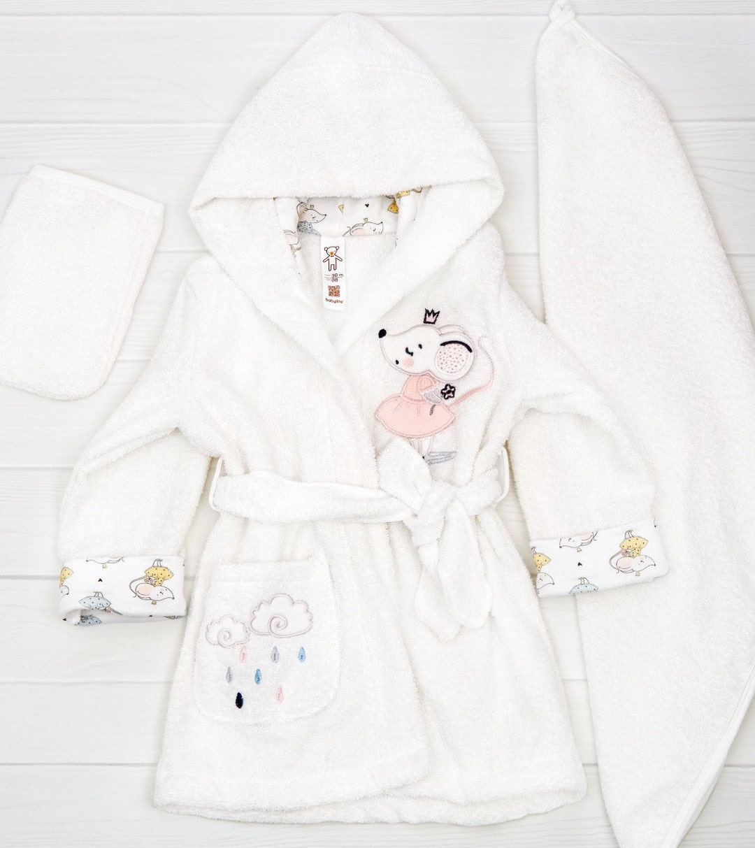 Cotton Embroidered Hooded Bathrobe Set for Toddlers, Monogrammed Bath