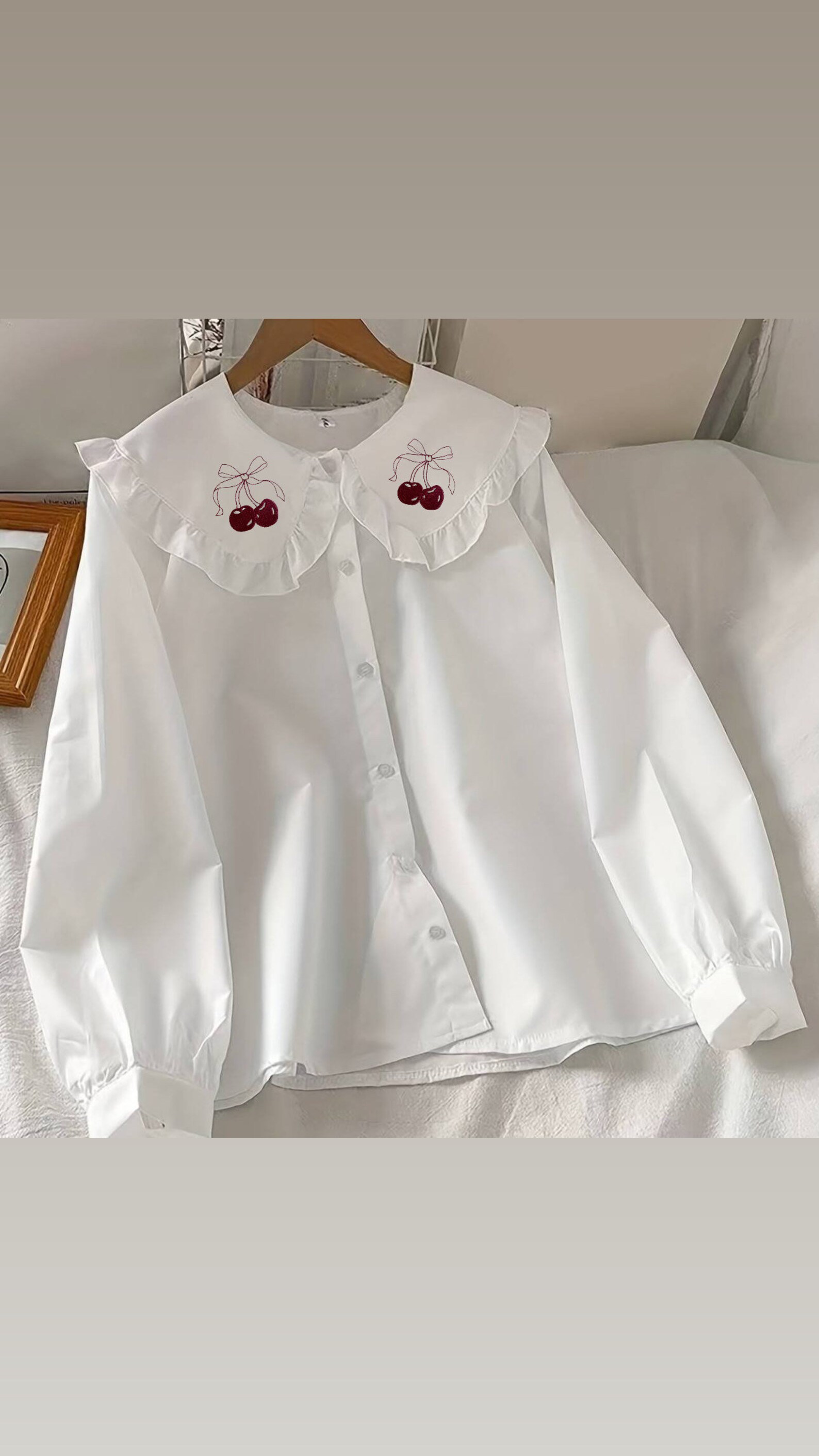 Cherries Embroidery Square Collar Blouse Shirt main image 1