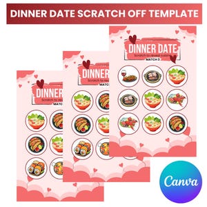 Carta da grattare per appuntamento a cena / Gioco stampabile per appuntamento serale / Modello Canva modificabile / Sorpresa per pasto fai da te / Attività divertenti per coppie