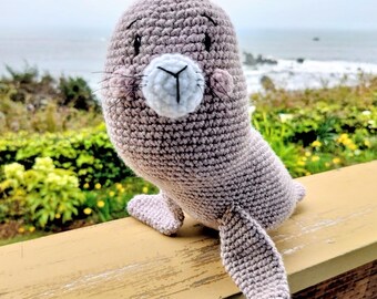 Crochet Monk Seal Stuffed Animal | Handmade Marine Plush Nursery Decor | Ocean Nursery Decor | Baby Shower | Nautical Nursery | Sea Life