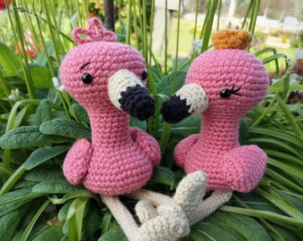 Flamingo Duo Crochet Plush Set – Tropical Nursery – Florida Safari Wildlife Stuffed Animal–Baby or Couples Gift – Summer Decor