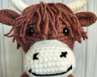 Crochet Highland Cow Plush: Handmade Stuffed Animal Toy