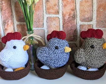 Crochet Chicken Stuffed Animal Set: Hen, Eggs & Nest with Bonus Chick