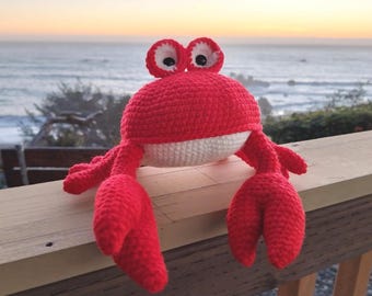 Large Red Crab Plush | Handmade Crochet Sea Life with Pincers | Coastal Nursery Decor | Ocean Toys | Maritime Baby Gift | Nautical gift idea
