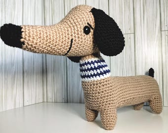 Handmade Crochet Dachshund Plush – Dog Lover Gift, Wiener Dog Stuffed Animal, Cotton Crochet Puppy, Unique Pet Memorial Keepsake