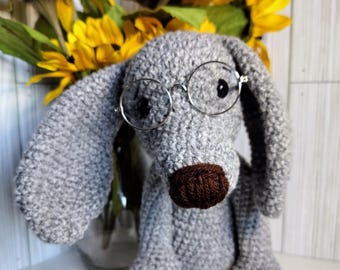Handmade Crochet Weimaraner Plush with Glasses: Dog Lover Gift