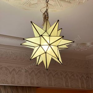 suspension Moroccan vintage Star Brass Pendant Light - Milky Glass Arabian Hanging Lamps