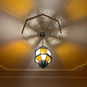 Arabic Ceiling Light| Milky Glass Moroccan Pendant Light| ceiling lamp | Brass Hanging Lantern for Living Room, Bedroom, Entryway |lighting