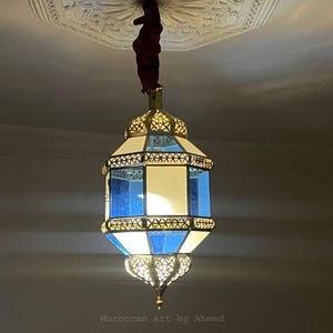 Arabic Ceiling Light| Milky Glass Moroccan Pendant Light| ceiling lamp | Brass Hanging Lantern for Living Room, Bedroom, Entryway |lighting