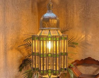 Handmade Moroccan Brass Pendant Light, Geometric Honeycomb Lantern Boho Elegant Decor