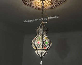 Suspension Lights  Moroccan Pendant Light, Handmade Brass Filigree Ceiling light Hanging lighting