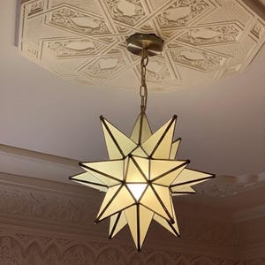 suspension Moroccan vintage Star Brass Pendant Light - Milky Glass Arabian Hanging Lamps