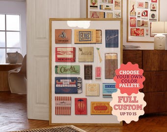 PERSONALIZED MATCHBOOK ART | Custom Matchbox Print Gift for Couple | Retro Wall Decor | Choose Your Colors | Anniversary Gift for Him