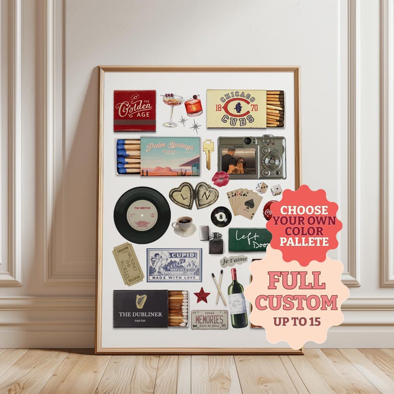 CUSTOM MATCHBOOK ART | Personalized Digital Matchbox Gift | Large Matches Print | Customized Retro Wall Poster | Unique Anniversary Gift image 1