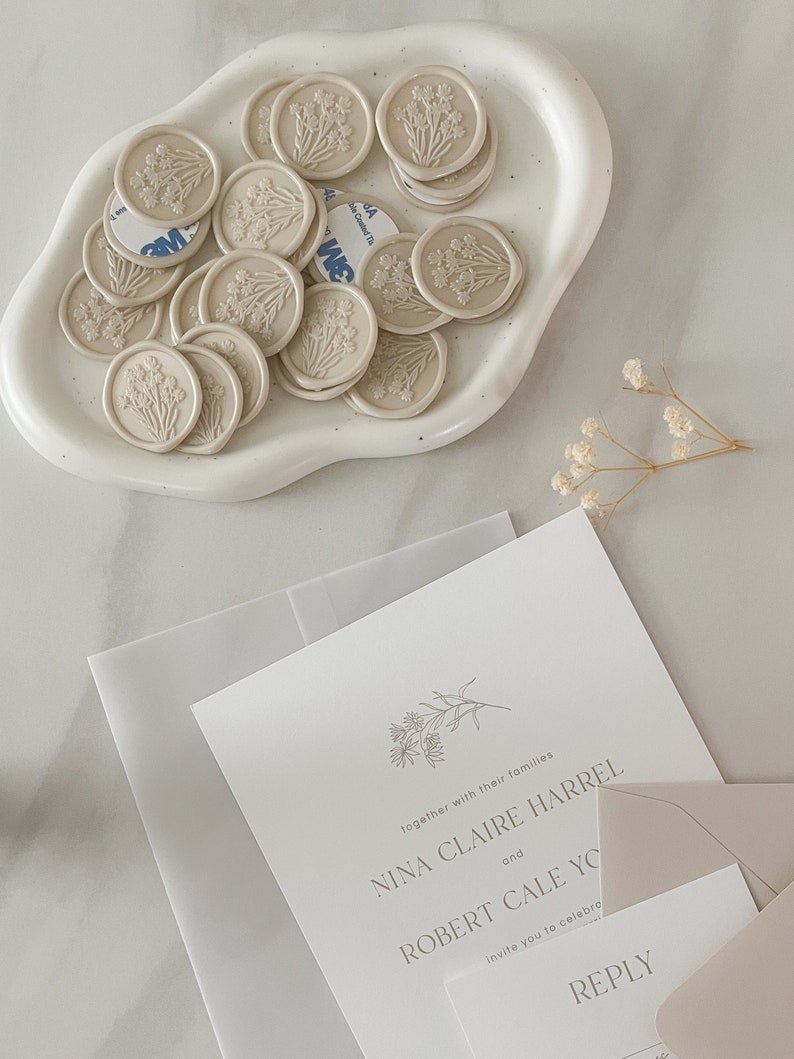 Blush Floral Wax Seal Elegant Pre-Made Embellishment for Invitations and Stationery Mist
