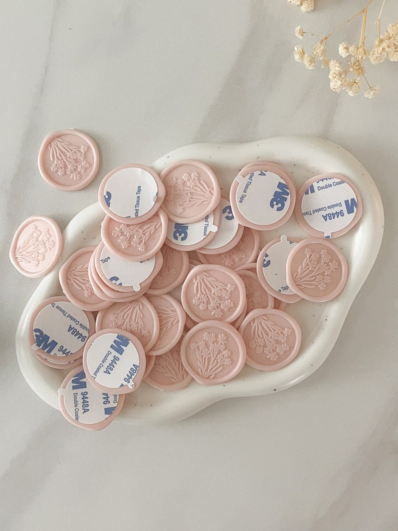 Blush Floral Wax Seal Elegant Pre-Made Embellishment for Invitations and Stationery Blush
