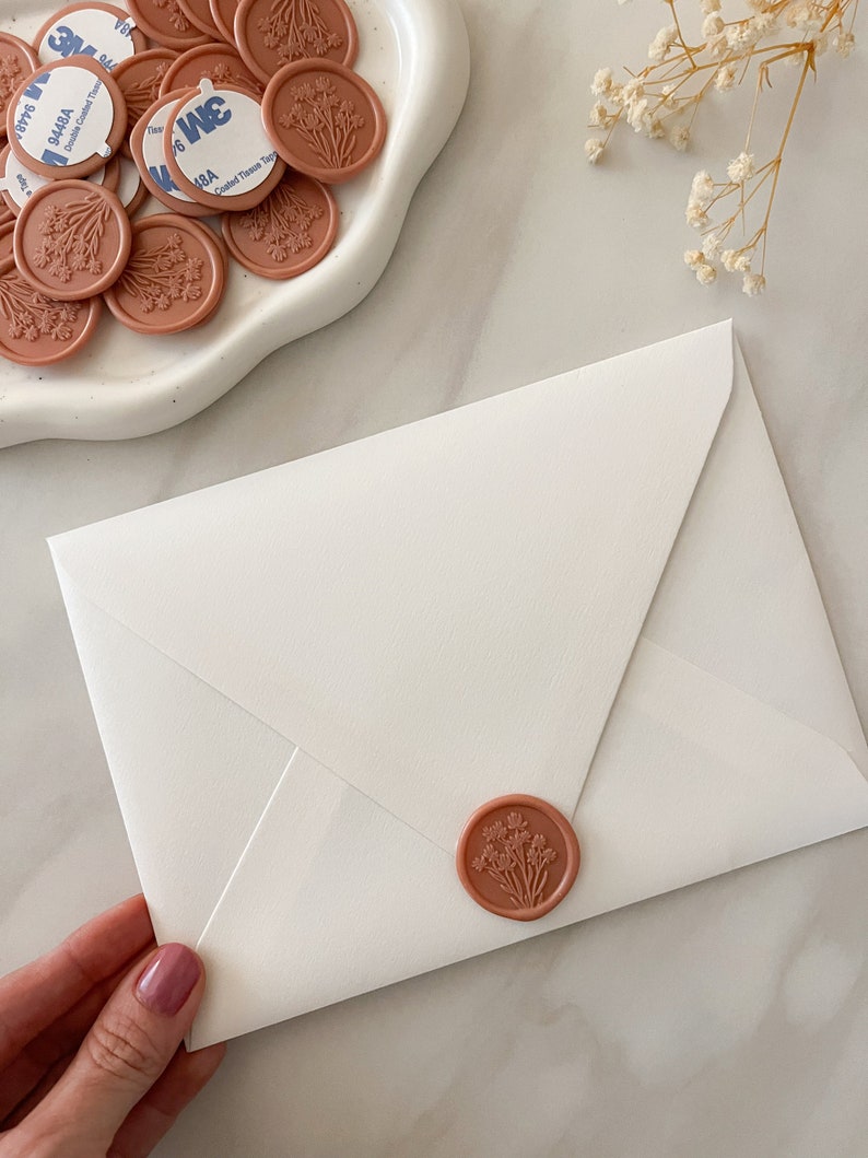 Blush Floral Wax Seal Elegant Pre-Made Embellishment for Invitations and Stationery Terracotta
