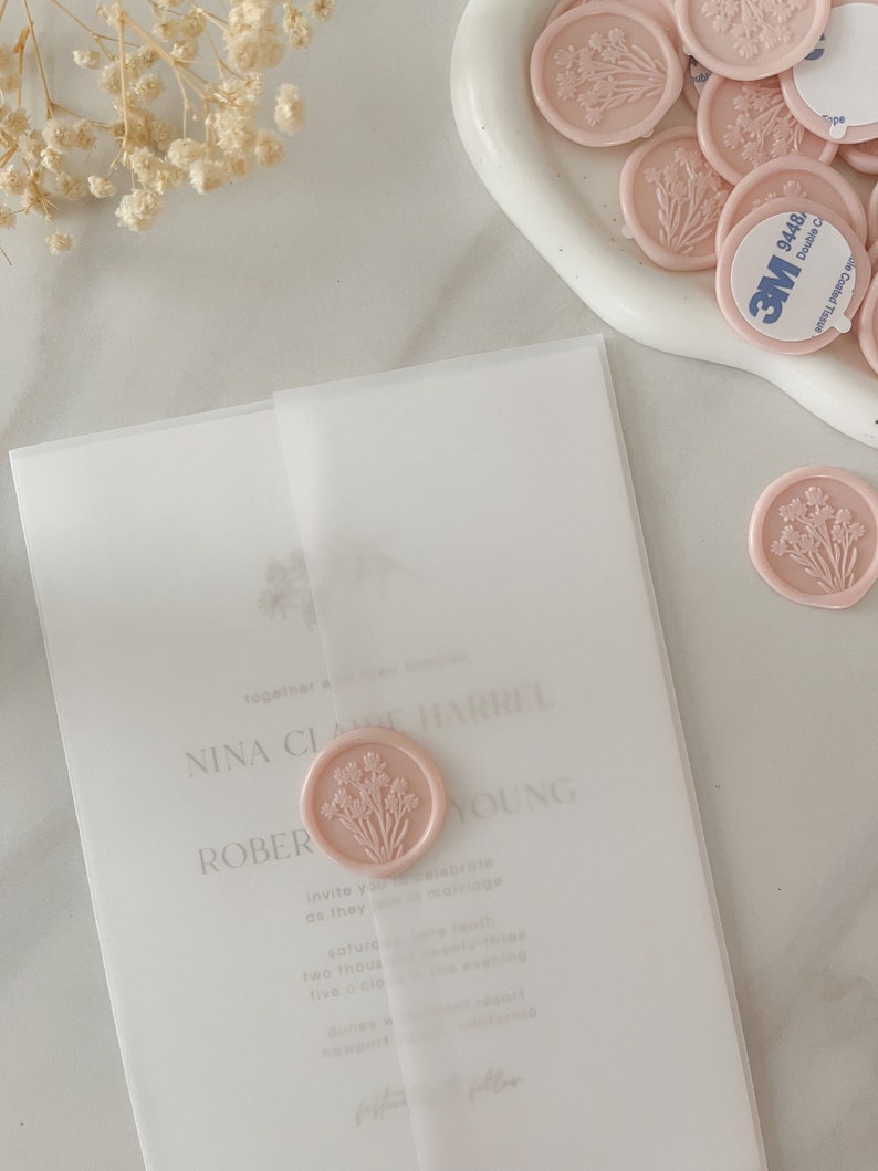 Blush Floral Wax Seal Elegant Pre-Made Embellishment for Invitations and Stationery image 5