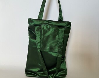 Green Taffetà Fabric Tote Bag