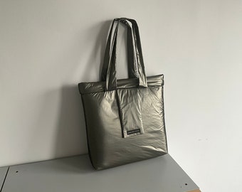 Metallic Silver Taffetà Tote Bag