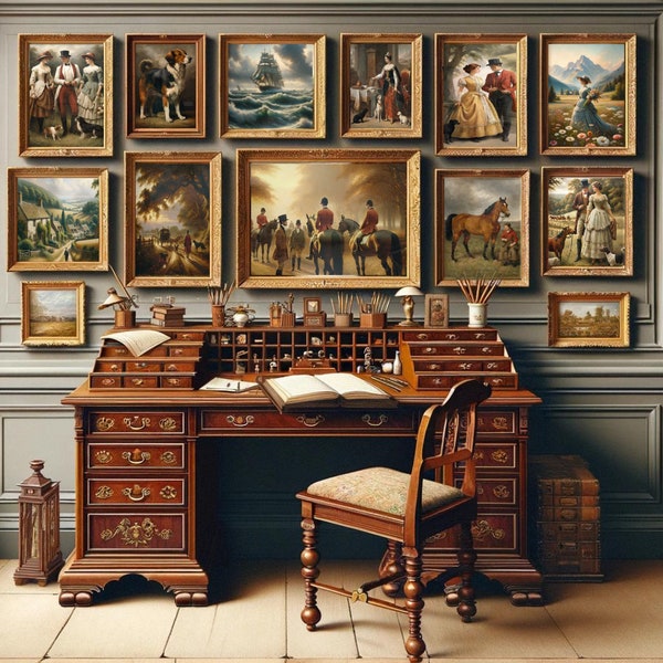 Classic English Style Art Collection - Versatile Vintage Painting Set for Elegant Decor in Any Room