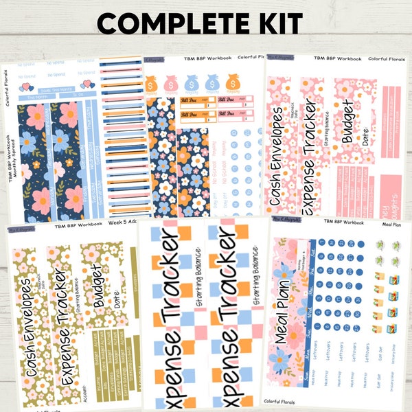 Colorful Florals Monthly Planner Sticker Kit, TBM BBP Workbook, Spring Flowers Stickers Kit, The Budget Mom Stickers