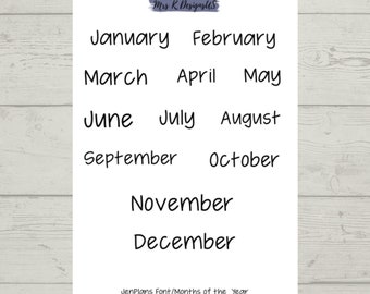 Jen Plans Small Monthly Script Stickers, Erin Condren 7x9, LRP Small Size