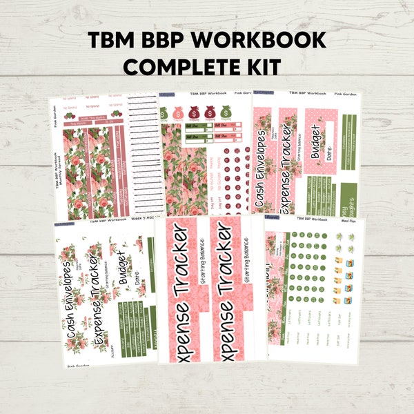 Pink Flower Garden Monthly Budget Sticker Sheet Kit, TBM BBP Workbook, The Budget Mom, Monthly Budget Stickers