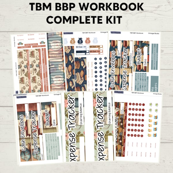 TBM BBP Workbook, The Budget Mom, Planner Stickers, Sticker Kit, Monthly Planner Sticker Kit, Book Lovers Sticker Kit, Vintage Books,