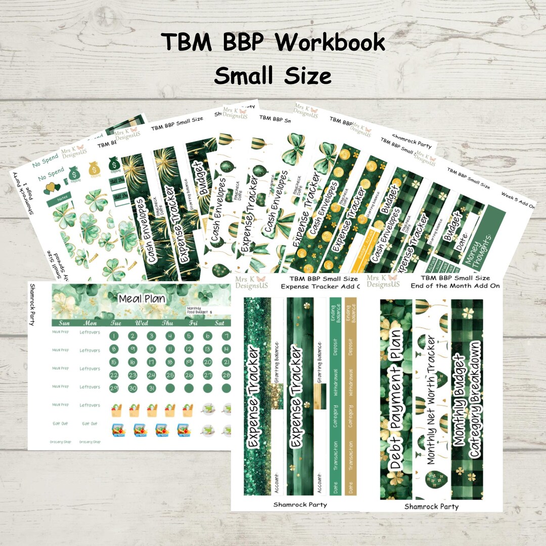 TBM BBP Workbook Small Size Monthly Sticker Kit, Shamrock Party - Etsy