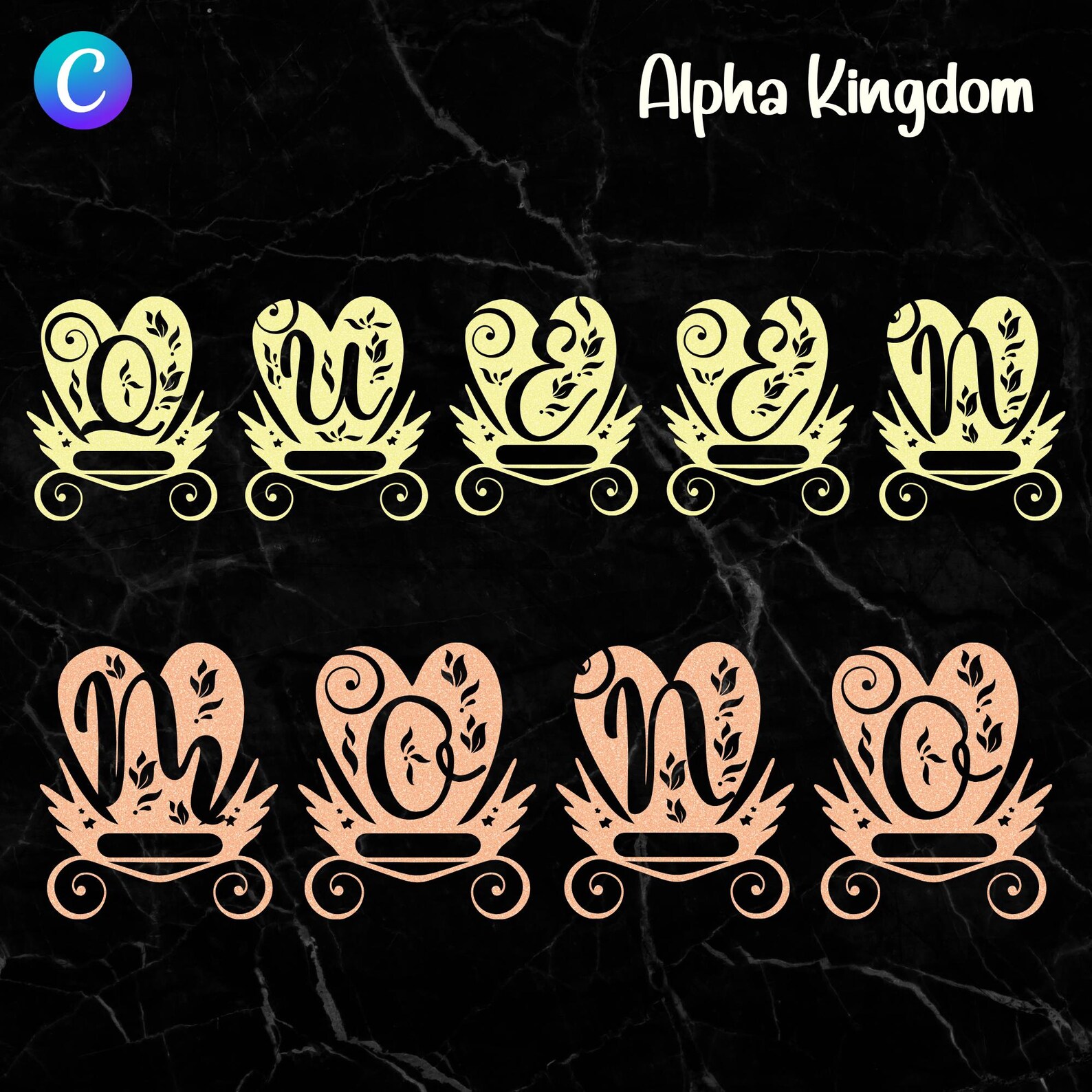 Canva Frame Letters, Queen Monogram, Full Alphabet Template (digital ...