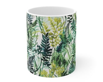 Enchanting Fern Mug, woodland fern mug, gift for best friend, gift for her, handmade ceramic mug, Botanical tea cup