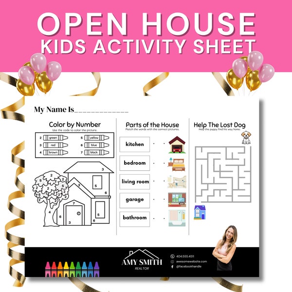 Folha de atividades para crianças em Open House | Marketing imobiliário | Geração de leads | Modelo Canva | Moderno | Modelos de Open House para corretores de imóveis