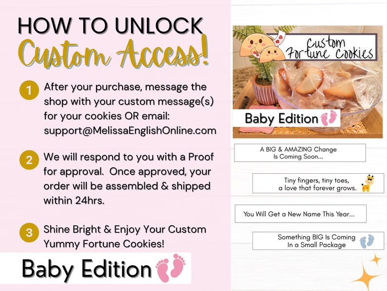 Details on how to place the order for the custom fortune cookies