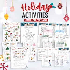 Weihnachten zu Hause Aktivitäten, Adventskalender zum ausdrucken, Lieber Santa Brief, Weihnachtswunschliste, Spiele, Ausmalseiten, PDF, zum Ausdrucken, Modern